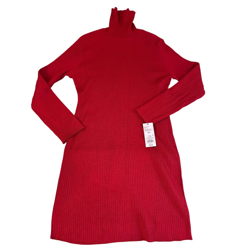 A New Day Red Ribbed Turtleneck Long Sleeve Mini Sweater Dress XXL NWT